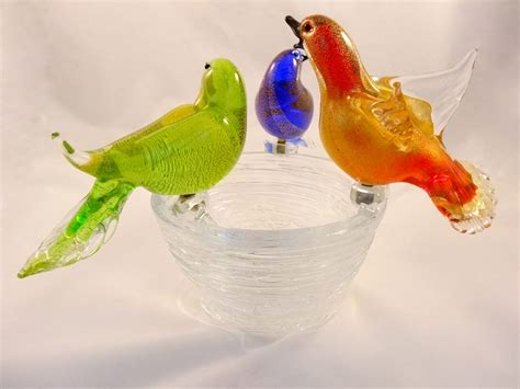 Murano Glass Bowl With Birds Glass Designs