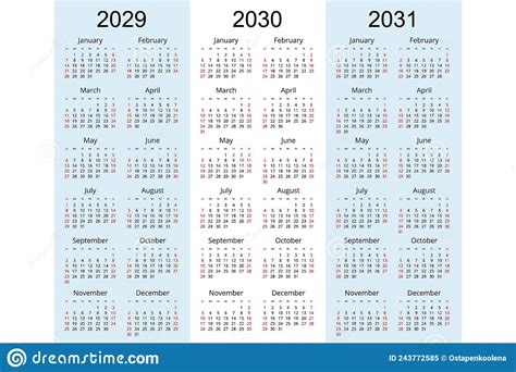 Calendar Planner 2029 2030 2031 Corporate Design Planner Template