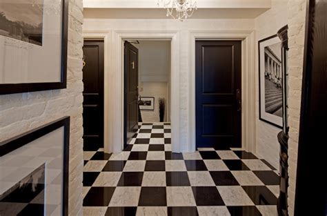 Black And White Marble Floor Transitional Entrancefoyer