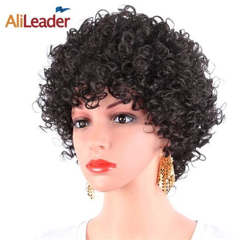 Alileader Products Black Short Afro Kinky Curly Wigs For African