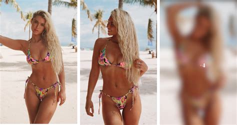 Love Island Star Lucie Donlan Wows In Multi Coloured Bikini As She Poses On The Beach