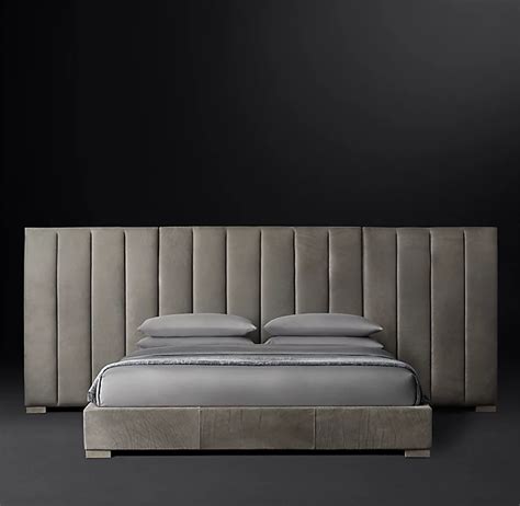 Vertical Channel Extended Headboard Leather Platform Bed