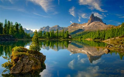 Reflection Nature Lake Clouds Cabin Landscape Mountains Hd