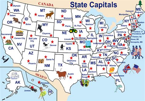 Capitals Of The United States Map Of United States With Capitals