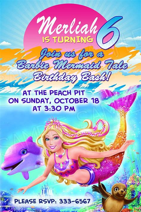 Barbie birthday invites pictures in here are posted and uploaded by adina porter for your barbie birthday invites images collection. Barbie Mermaid Birthday Invitation - Personalized with ...