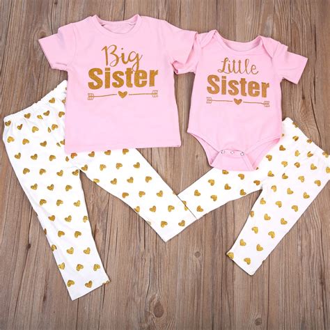 2pcs Set Sister Match Clothes 2017 New Big Sister T Shirt Tops Pant