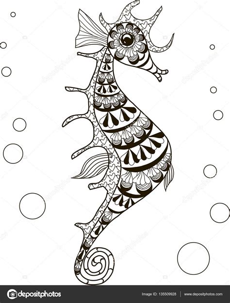 peces de caballito de mar zentangle dibujados a mano ilustración de vector anti estrés en