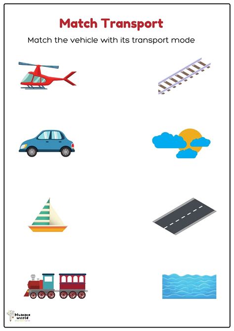 Vehicle Matchup Worksheet | Transportation worksheet for preschooler