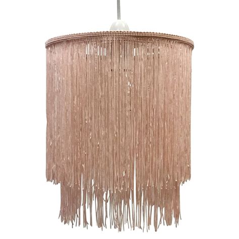 Modern Pink Ceiling Pendant Light Shade 2 Tier Tassel Design Easy Fit