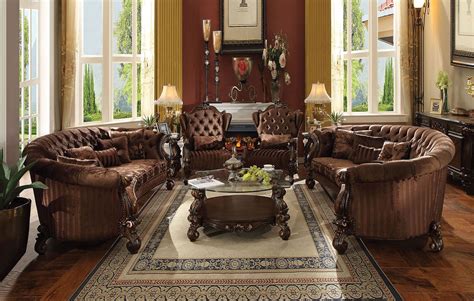 Versailles Crescent Living Room Set Brown Velvet Acme Furniture