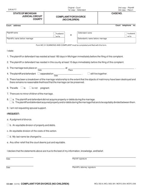 Free Printable Divorce Forms Michigan Tutoreorg Master Of Documents
