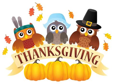 Thanksgiving Owls Thematic Image 7 Stock Vector Illustration Of Text