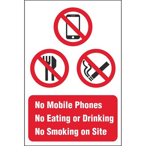 No Mobile Phones No Eating Or Drinking Multi Notice Site Safety Signs