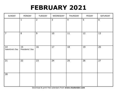 Printable February 2021 Calendars