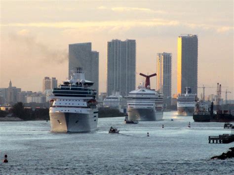 Several Cruise Ships Leaving The Port Of Miami Cruise Ship Cruise