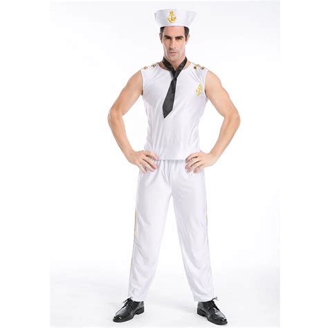 White Sailor Costume Adult Man Halloween Carnival Cosplay Navy Sailor
