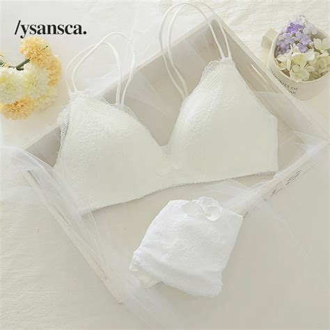 Ysansca Women One Piece Wire Free Bra Set Comfortable Strapless Bra Tube Top Sexy Lace Lingerie