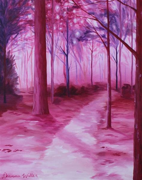 Pink And Purple Magical Forest Painting Forest Painting Magical
