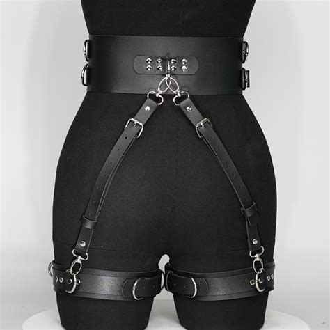 cheap harness women leather lingerie bdsm thigh garter bondage body harness fetish goth belt joom