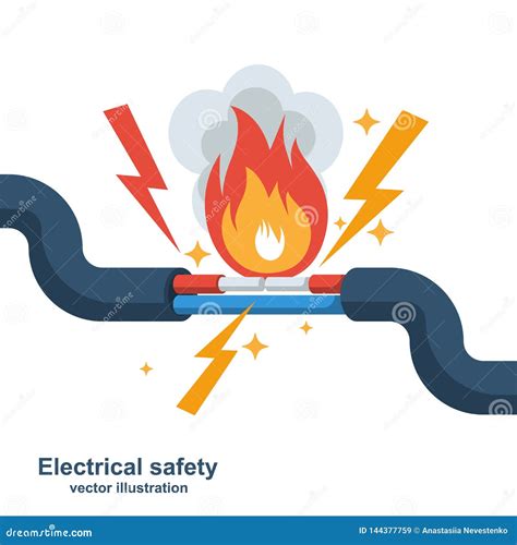Fire Wiring Socket And Plug On Fire From Overload Electrical Safety Concept Short Circuit