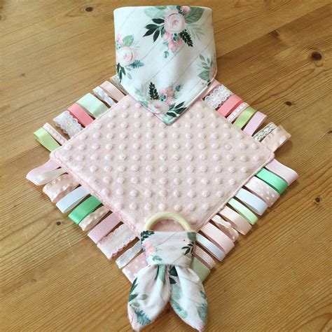 Baby Floral Love Girl Ribbon Taggie Lovey Quilt Teething Ring Etsy Uk