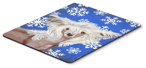 Chinese Crested Winter Snowflakes Holiday Mouse Pad Hot Pad Trivet
