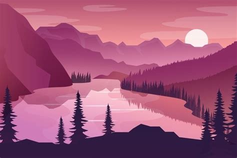 Free Vector Pink Gradient Spring Landscape Desktop Wallpaper Art