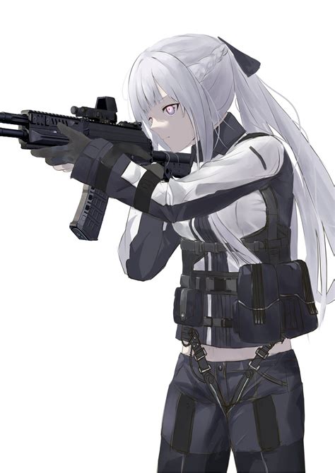 Safebooru 1girl Ak 12 Ak 12 Girls Frontline Ammunition Pouch Assault Rifle Bangs Black