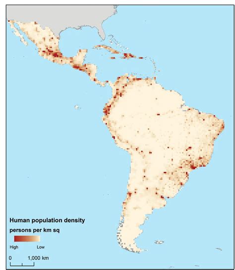 Human Population Density In The Latin America And Caribbean Region Map
