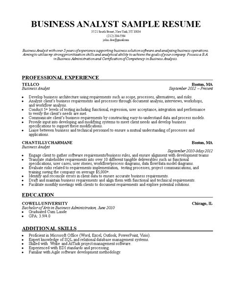 Level up your resume with these professional resume examples. Business Analyst CV sample | Templates at allbusinesstemplates.com