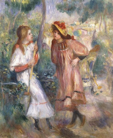 Two Girls In The Garden At Montmartre Painting By Pierre Auguste Renoir