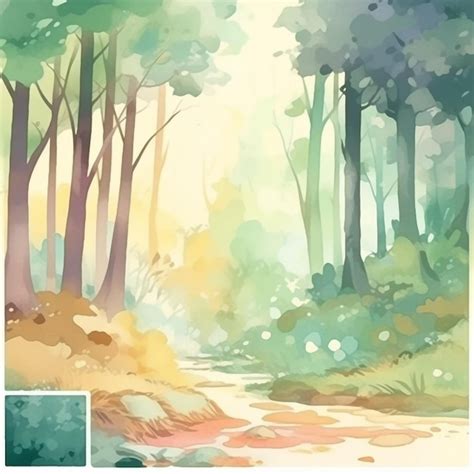 Premium Photo A Watercolor Painting Of A Forest With A Path And The