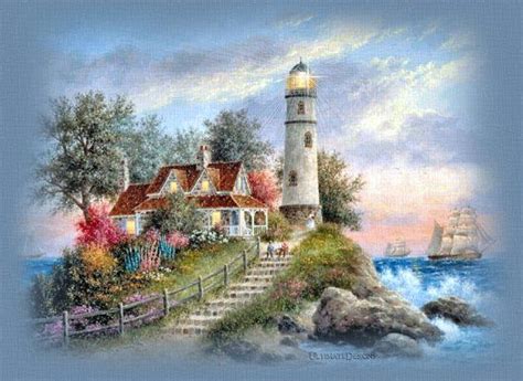 Lighthouse On The Hill Thomas Kinkade Thomas Kinkade Thomas Kinkade Art Art Thomas