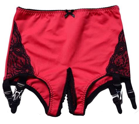 Open Crotch Panty Girdle With 6 Suspender Straps In Red Or Black
