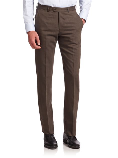 Armani Wool Blend Dress Pants In Brown For Men Lyst