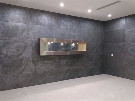 Six slate grey interiors buys for your living room. Silver Grey natural stone feature wall. | Stone feature ...