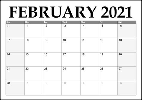 Free printable february 2021 calendar. February Calendar 2021 Free Printable Template PDF Word Excel