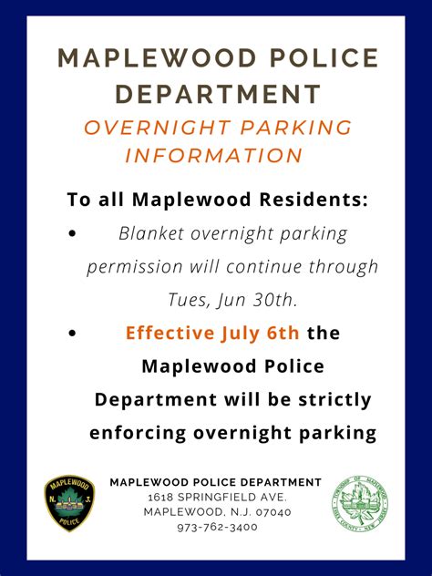 Maplewood Police Strict Overnight Parking Enforcement Begins Again