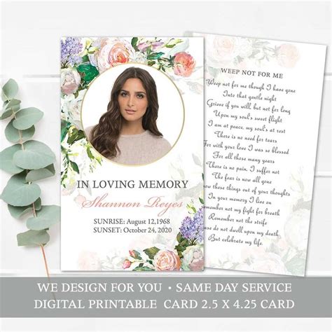 A Celebration Of Life Memorial Keepsake Card Template With A Painted