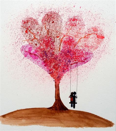 Splatter Painting In Watercolor Valentines Day Card