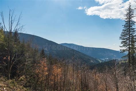 Moravskoslezske Beskydy Mountains Scenery With Hills Moravka Water