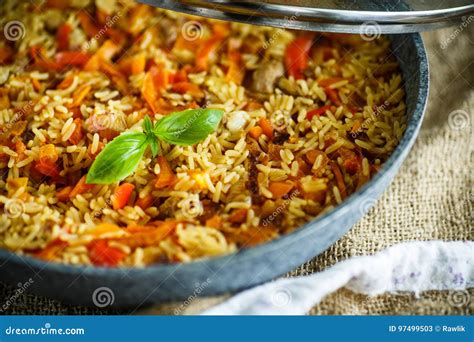 Pilaf With Beef Carrots Onions Garlic Pepper And Cumin Stock Image