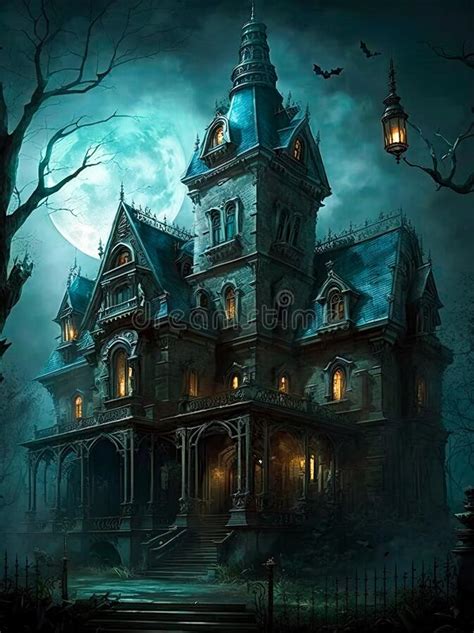 Medieval Gothic Castle 01 Mansion Night Dark House Generative Ai Stock