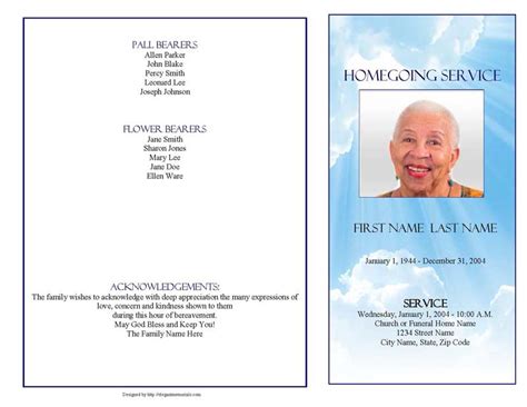 Free 4 Page Graduated Fold Funeral Program Templates