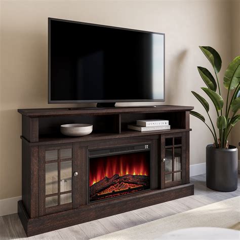 Belleze Traditional 58 Inch Rustic Electric Fireplace Tv Stand And Media
