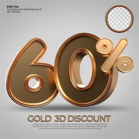 Premium Psd 3d Render Number 60 Percentage Gold Style