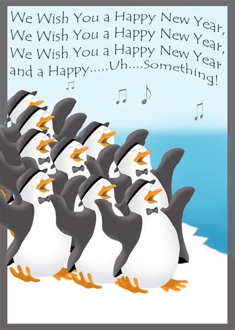 Funny Penguins Singing New Year Card
