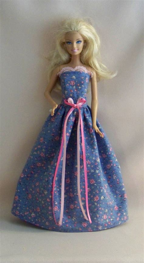Handmade Barbie Clothes Blue With Pink Roses Barbie Gown