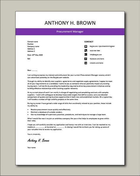 Procurement Manager Cover Letter 2 Example Employment Agency Online