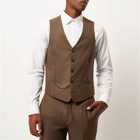 Lyst River Island Brown Premium Wool Suit Waistcoat In Brown For Men